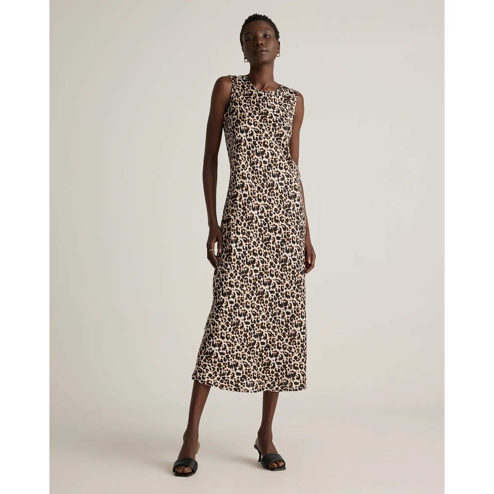 Quince Silk Midi Leopard Print Tank Dress Sleeveless XL NWT